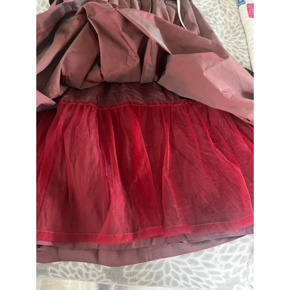 V-Neck Bow Cocktail Dress sz 0 Burgundy Wine Retro 60s Feminine Pinup Rockabilly
